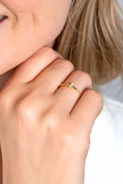 Zinzi Gold 14 krt gouden ring bezet met een witte zirconia in rechthoek-zetting (4,2mm) ZGR369