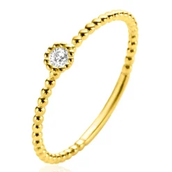 Zinzi Gold 14 krt gouden ring met bolletjes scheen en bezet met een ronde witte zirconia in bolletjes zetting van 3,5mm ZGR308