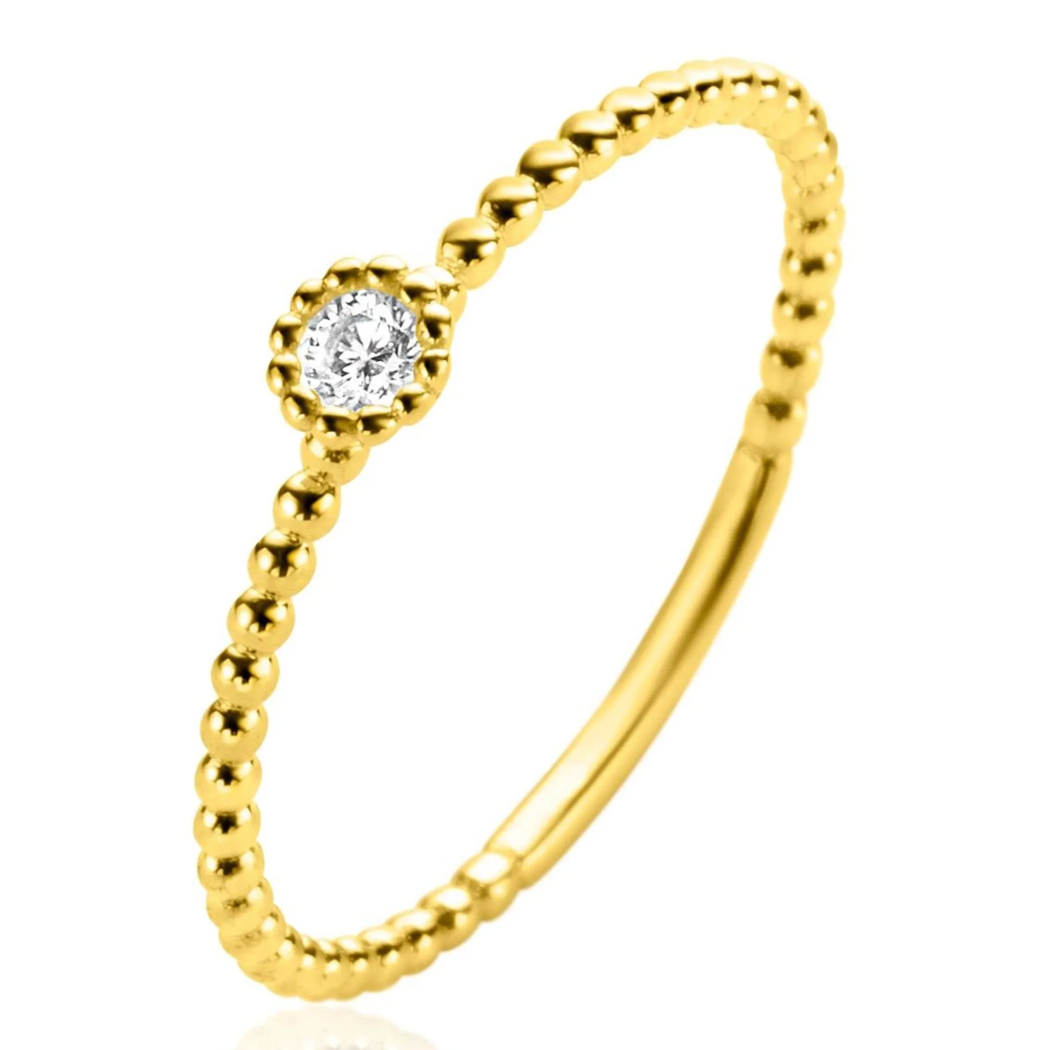 Zinzi Gold 14 krt gouden ring met bolletjes scheen en bezet met een ronde witte zirconia in bolletjes zetting van 3,5mm ZGR308