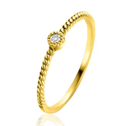 Best Zinzi Gold 14 krt gouden ring met gedraaide scheen en bezet met een ronde witte zirconia in bolletjes zetting van 3mm ZGR481