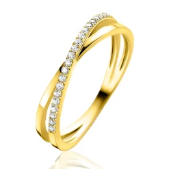 Discount Zinzi Gold 14 krt gouden ring met cross-over design: glad en bezet met witte zirconia's ZGR469