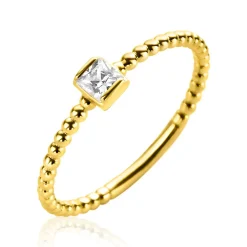 Hot Zinzi Gold 14 krt gouden ring met bolletjes scheen en bezet met een ronde witte zirconia in vierkante zetting van 3,5mm ZGR310