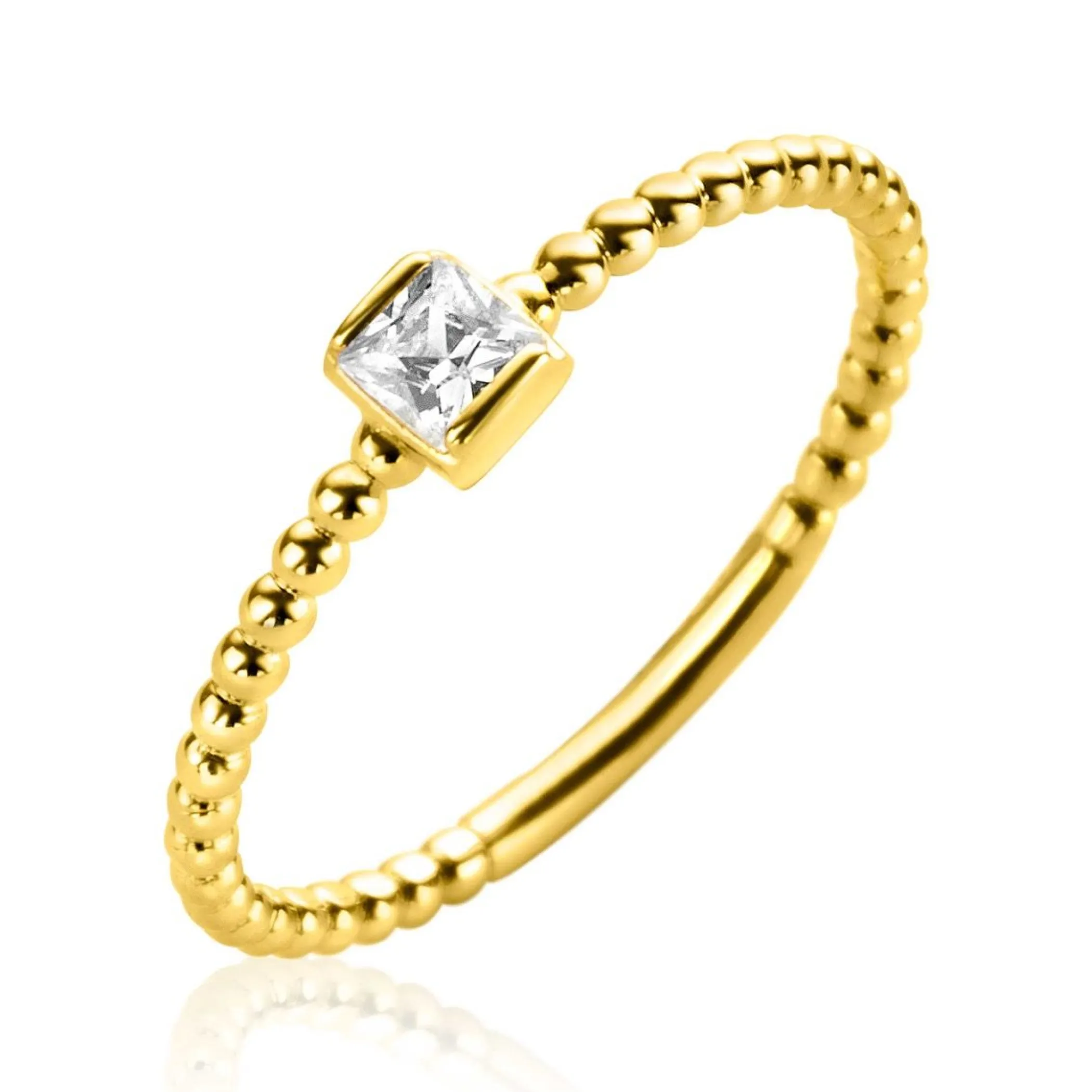 Hot Zinzi Gold 14 krt gouden ring met bolletjes scheen en bezet met een ronde witte zirconia in vierkante zetting van 3,5mm ZGR310