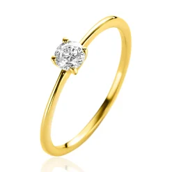 Online Zinzi Gold 14 krt gouden ring bezet met een ronde witte zirconia in vierpootszetting (4mm) ZGR385