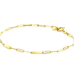Best Zinzi Gold 14 krt gouden schakelarmband met paperclip schakels (1,8mm breed) en drie gladde plaatjes 19cm ZGA443