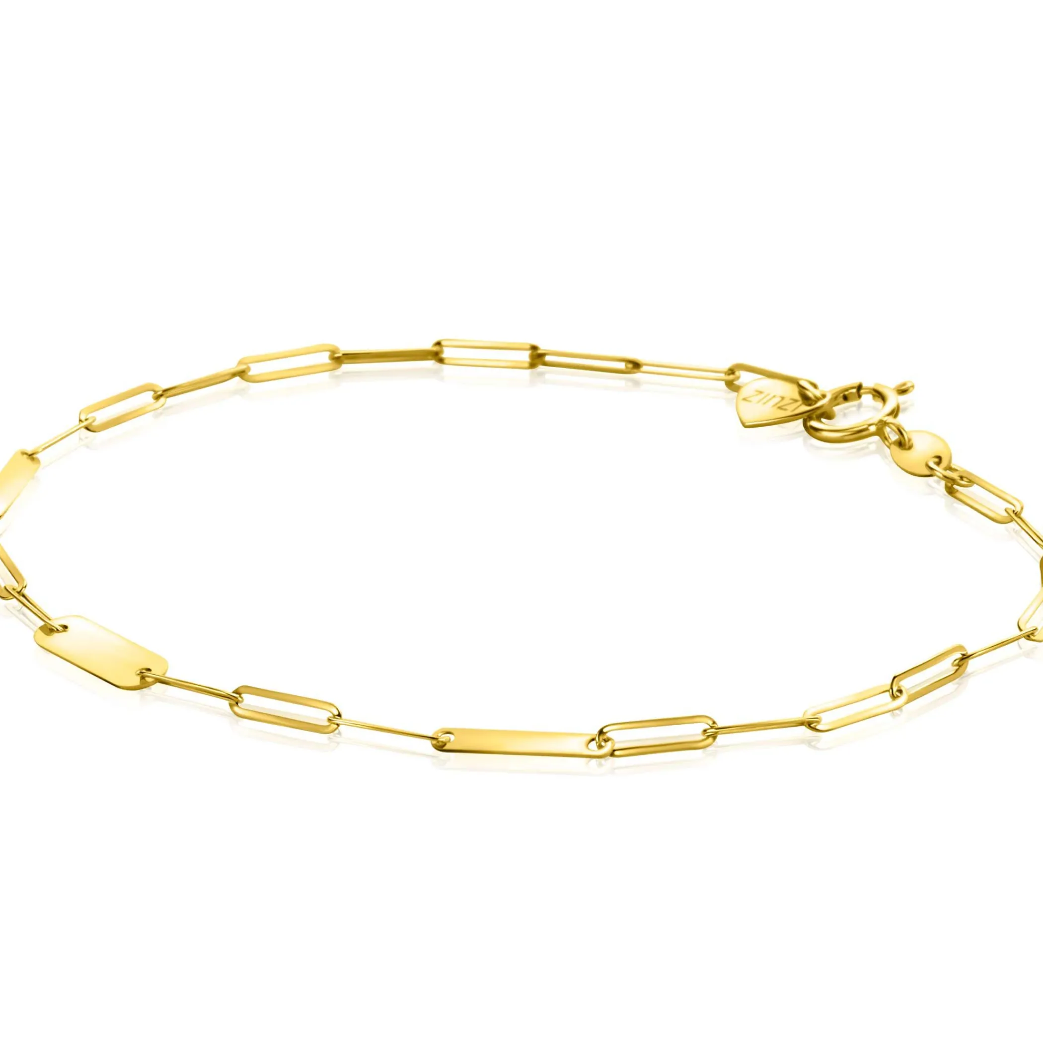 Best Zinzi Gold 14 krt gouden schakelarmband met paperclip schakels (1,8mm breed) en drie gladde plaatjes 19cm ZGA443