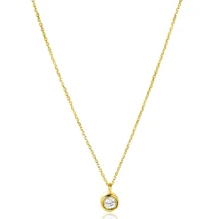 Zinzi Gold 14 krt gouden schakelkettinkje 43cm met sierlijke ronde hanger, bezet met witte zirconia ZGC371