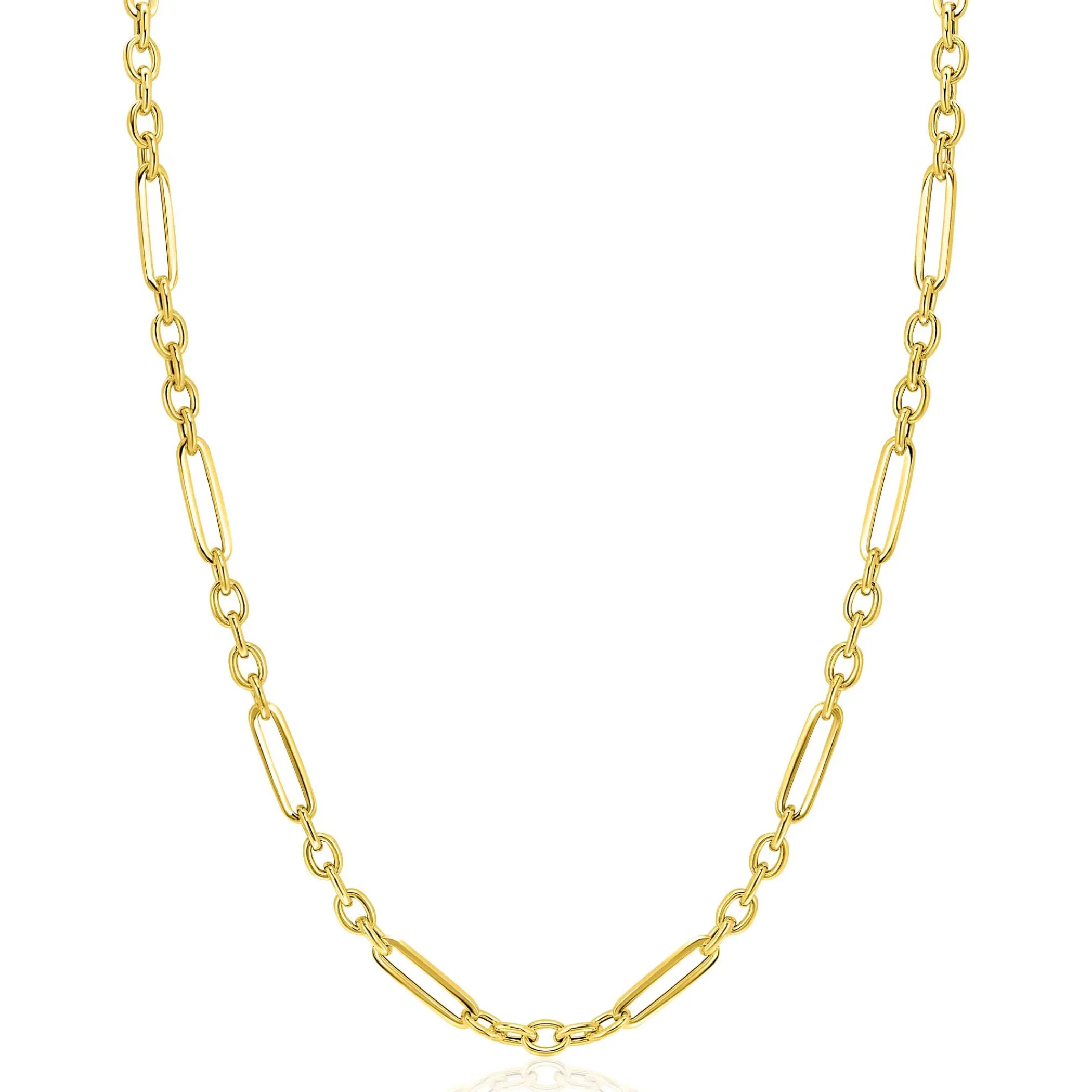 Discount Zinzi Gold 14 krt gouden schakelketting met afwisselend lange paperclip schakels en ovale jasseron schakels (4mm breed) 45cm ZGC473