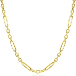 Discount Zinzi Gold 14 krt gouden schakelketting met afwisselend lange paperclip schakels en ovale jasseron schakels (4mm breed) 45cm ZGC473