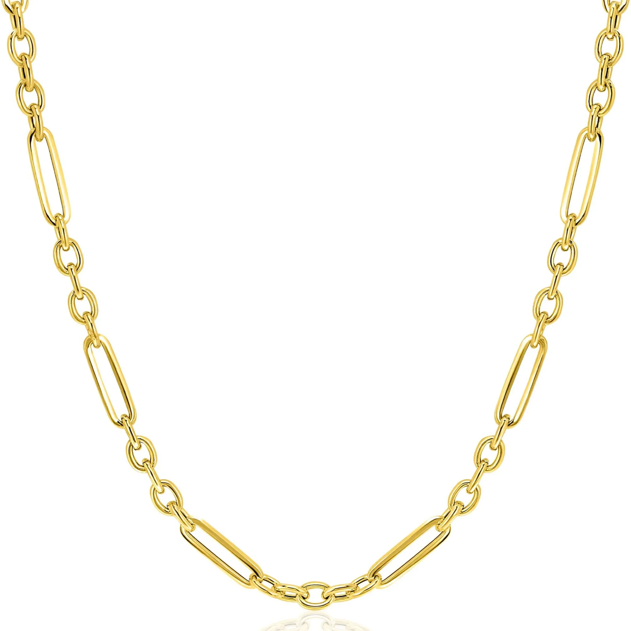 Discount Zinzi Gold 14 krt gouden schakelketting met afwisselend lange paperclip schakels en ovale jasseron schakels (4mm breed) 45cm ZGC473