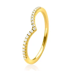 New Zinzi Gold 14 krt gouden V-ring van 1,4mm breed en bezet met 20 witte zirconia's in chique railzetting ZGR374