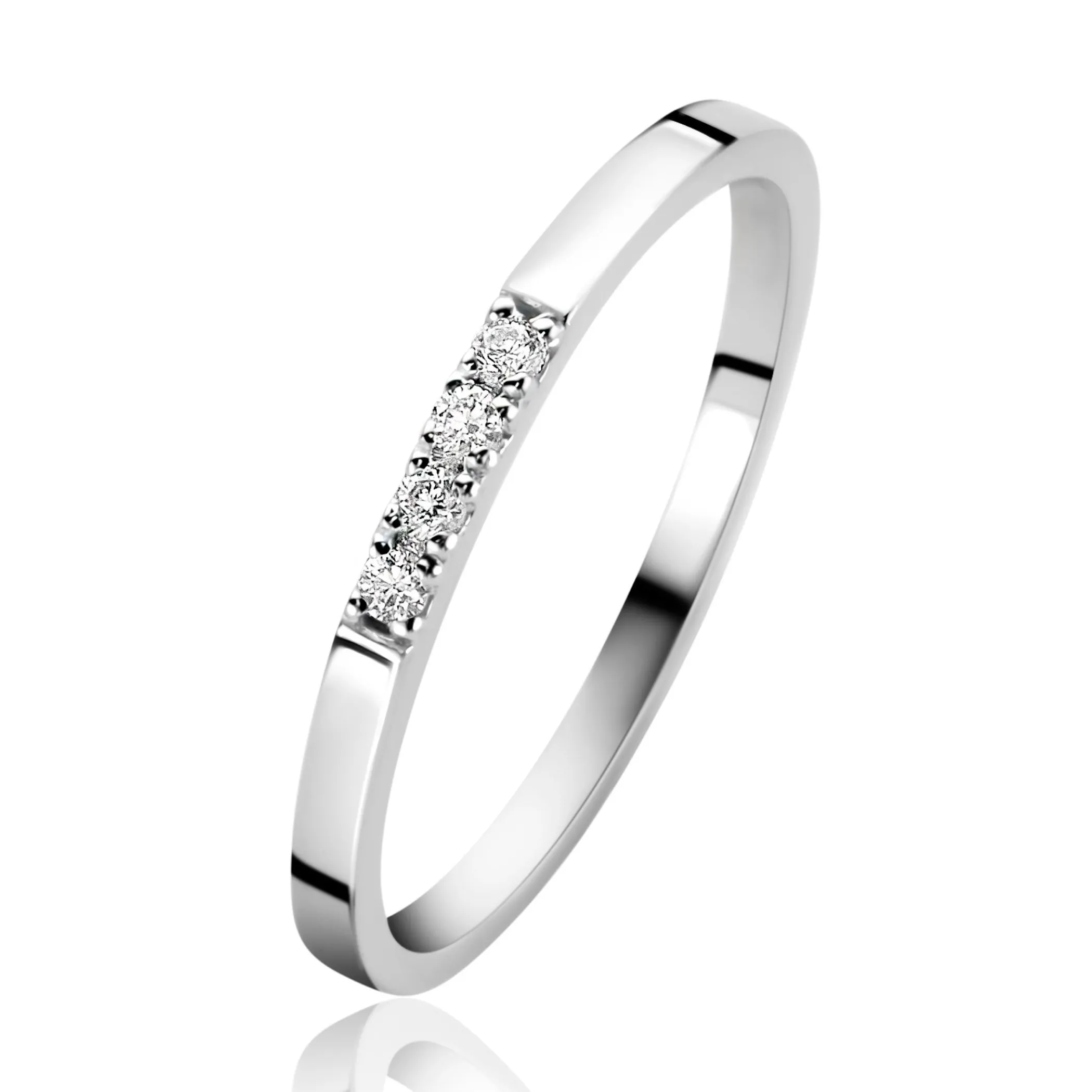 Sale Zinzi Gold 14 krt witgouden ring (1,7mm breed) bezet met vier witte zirkonia's ZGR407W