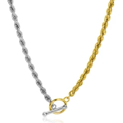 Hot Zinzi gold plated zilveren ketting met 3,7mm brede koord schakel bicolor en trendy kapittel sluiting 42-45cm ZIC2288