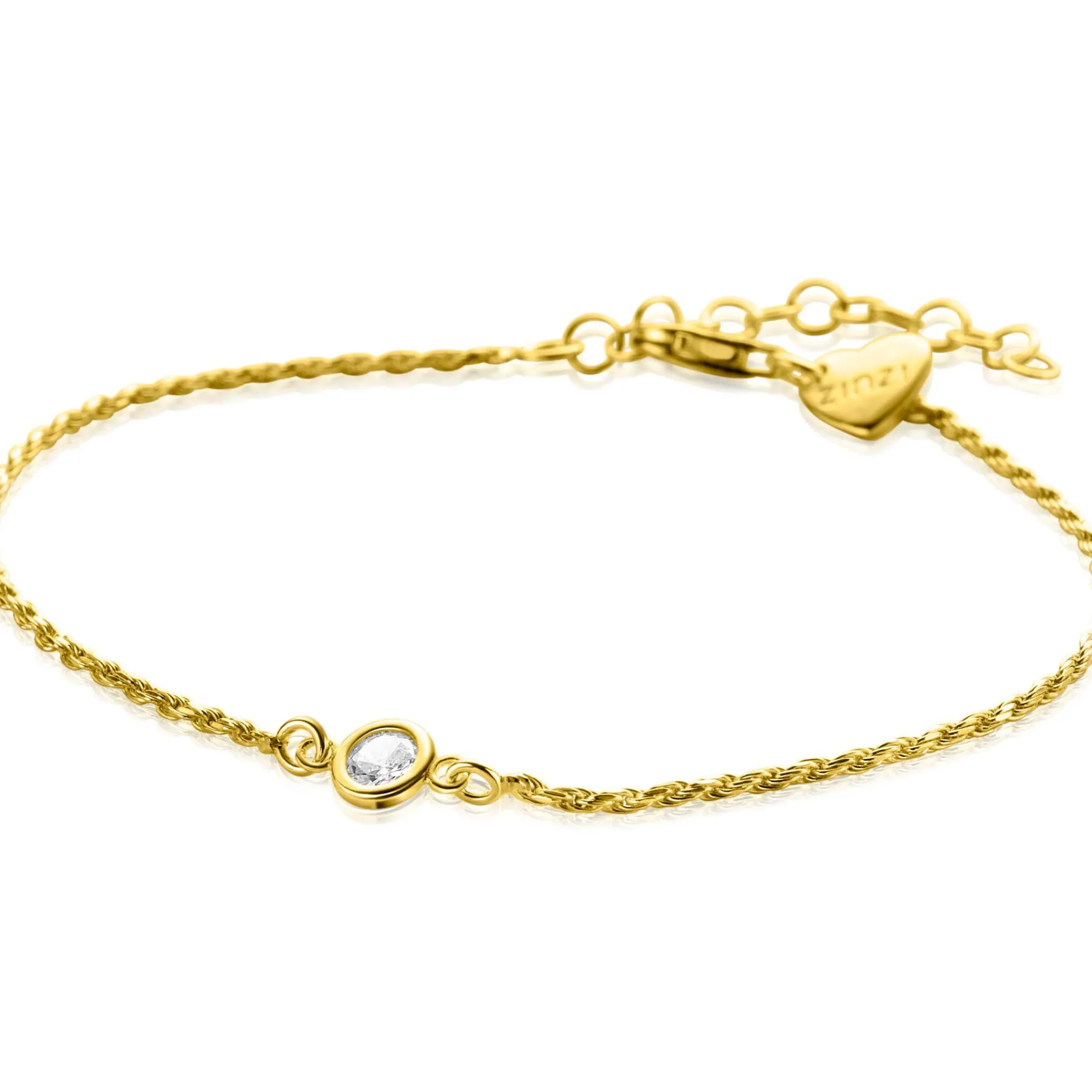 Online Zinzi gold plated zilveren koord armband bezet met een ronde witte zirconia 17-20cm ZIA2461Y