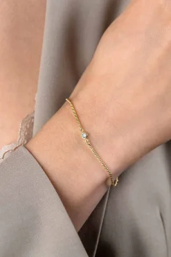 Online Zinzi gold plated zilveren koord armband bezet met een ronde witte zirconia 17-20cm ZIA2461Y