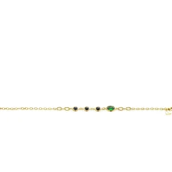 Zinzi gold plated zilveren schakel armband met drie ronde zettingen zwart en ovale zetting groen 17-20 cm ZIA2389