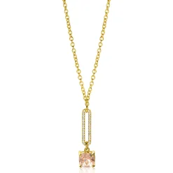 Clearance Zinzi gold plated zilveren jasseron ketting met schitterende open ovale vorm en vierkante hanger in licht roze 42-45cm ZIC2579