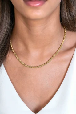 Online Zinzi gold plated zilveren koord ketting 45cm 4mm breed ZIC2343G