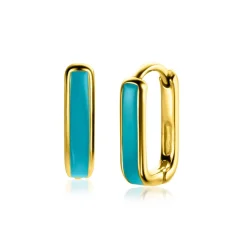 Hot Zinzi gold plated zilveren luxe oorringen rechthoek vorm met turquoise emaille 15x4mm ZIO2339T