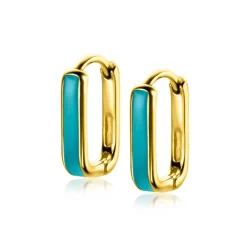 Hot Zinzi gold plated zilveren luxe oorringen rechthoek vorm met turquoise emaille 15x4mm ZIO2339T