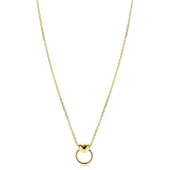 Clearance Zinzi gold plated zilveren ketting 42-45cm met glanzend hart aan een open rondje ZIC2759