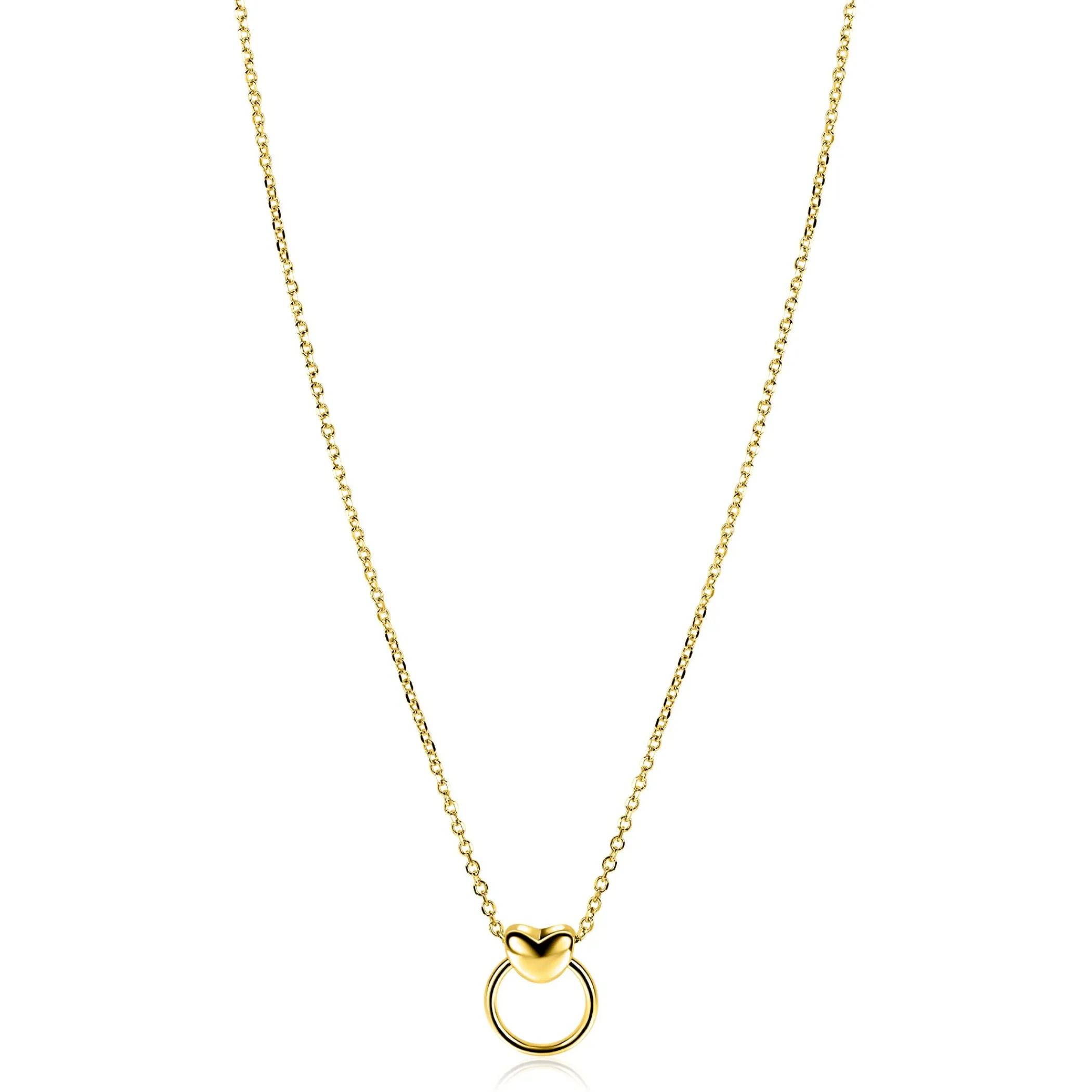 Clearance Zinzi gold plated zilveren ketting 42-45cm met glanzend hart aan een open rondje ZIC2759