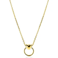 Clearance Zinzi gold plated zilveren ketting 42-45cm met glanzend hart aan een open rondje ZIC2759