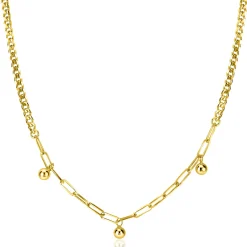 Clearance Zinzi gold plated zilveren schakelketting met gourmet en paperclip schakels en bolletjes 40-45cm ZIC2521G