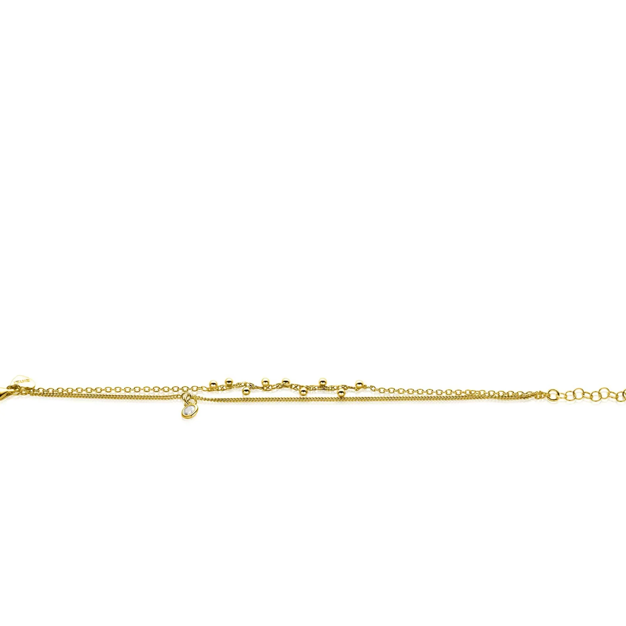 Online Zinzi gold plated zilveren multilook armband met ronde zetting witte zirconia en bolletjes 16,5-19cm ZIA2520Y