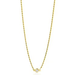 Zinzi gold plated zilveren koord ketting bezet met een ronde witte zirconia 40-45cm ZIC2461Y