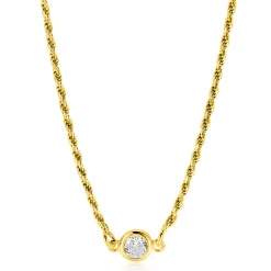 Zinzi gold plated zilveren koord ketting bezet met een ronde witte zirconia 40-45cm ZIC2461Y