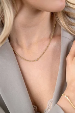 Zinzi gold plated zilveren koord ketting bezet met een ronde witte zirconia 40-45cm ZIC2461Y