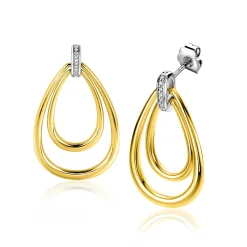 Online Zinzi gold plated zilveren grote ovale oorstekers 28mm waarbij de top bezet is met witte zirconia's ZIO2489Y