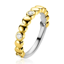 New Zinzi gold plated zilveren aanschuifring gladde rondjes en witte zirconia's ZIR2322