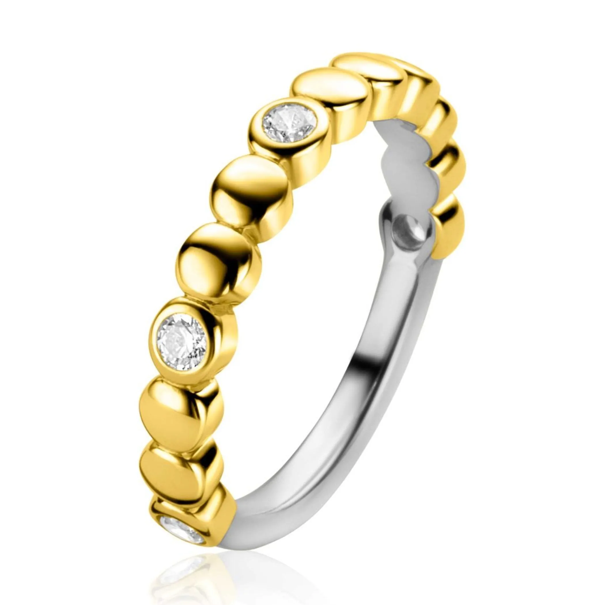 New Zinzi gold plated zilveren aanschuifring gladde rondjes en witte zirconia's ZIR2322