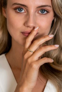 New Zinzi gold plated zilveren aanschuifring gladde rondjes en witte zirconia's ZIR2322
