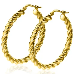 New Zinzi gold plated zilveren wokkel oorringen met gedraaide buis 37x4mm ZIO2282G