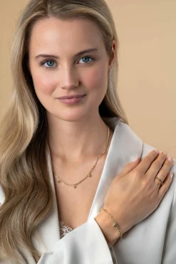 Hot Zinzi gold plated zilveren ring met gourmet en paperclip schakel en bolletjes hanger ZIR2521G