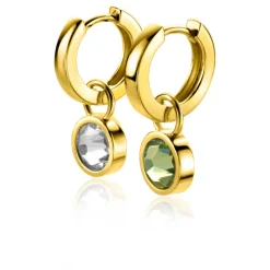 Hot Zinzi gold plated zilveren oorbedels dubbelzijdig groen wit Swarovski crystals 9mm ZICH1006G (zonder oorringen)
