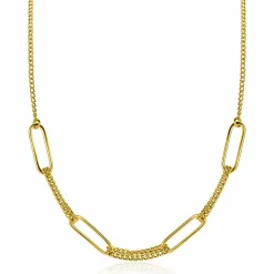 Outlet Zinzi gold plated zilveren ketting 45cm met vier grote ovale schakels en gourmet schakels ZIC2382