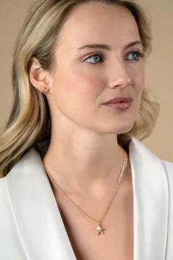 New Zinzi gold plated zilveren ketting met paperclip-schakels en grote zeester hanger met ovale witte zoetwaterparel 40-45cm ZIC2641