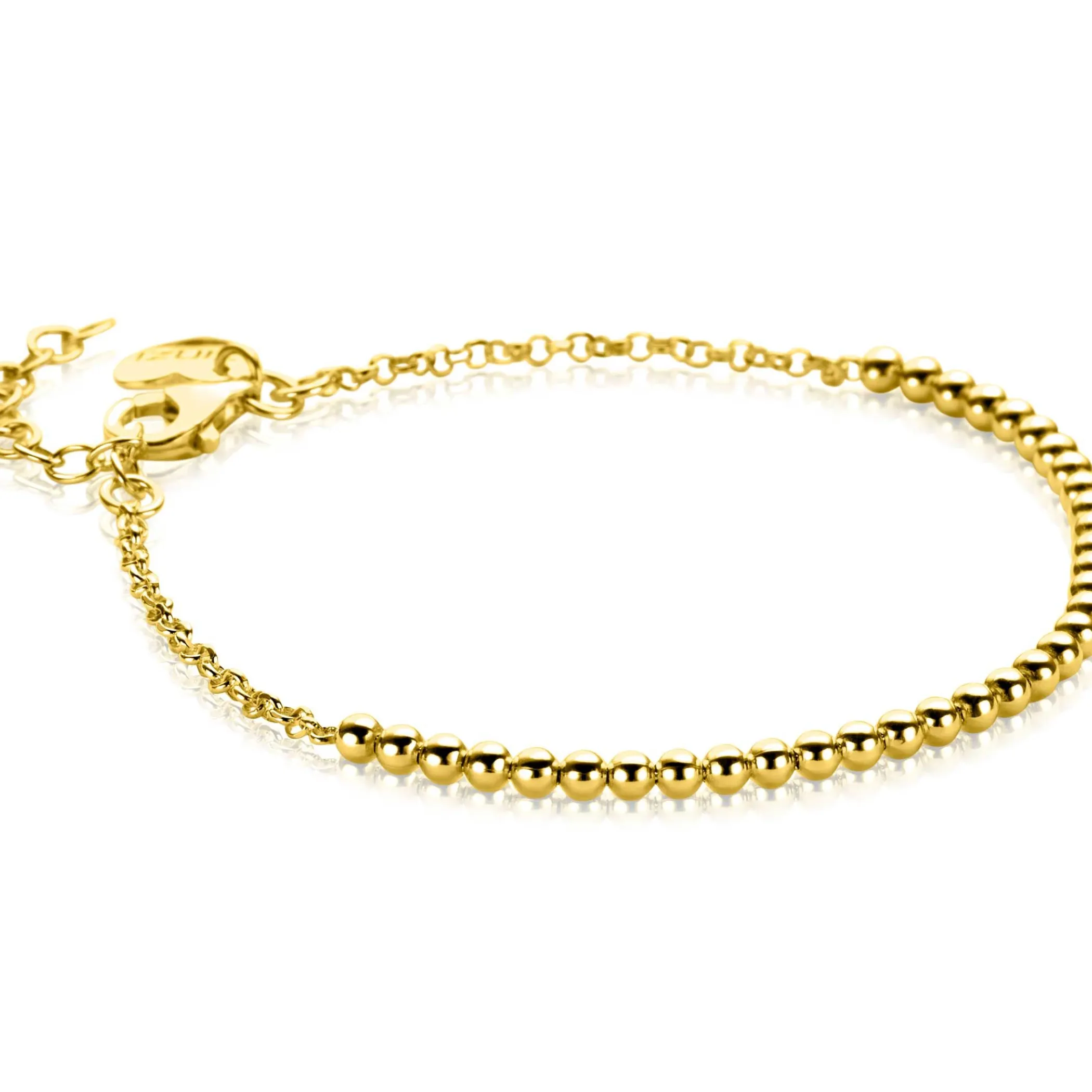 Discount Zinzi gold plated zilveren jasseron armband met bolletjes schakels (2,5mm breed) in het midden 16-19cm ZIA2640G
