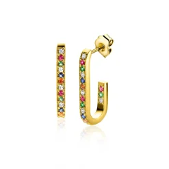 New Zinzi gold plated zilveren oorstekers in ovale vorm (20mm) bezet met regenboog kleurstenen ZIO2310YMC