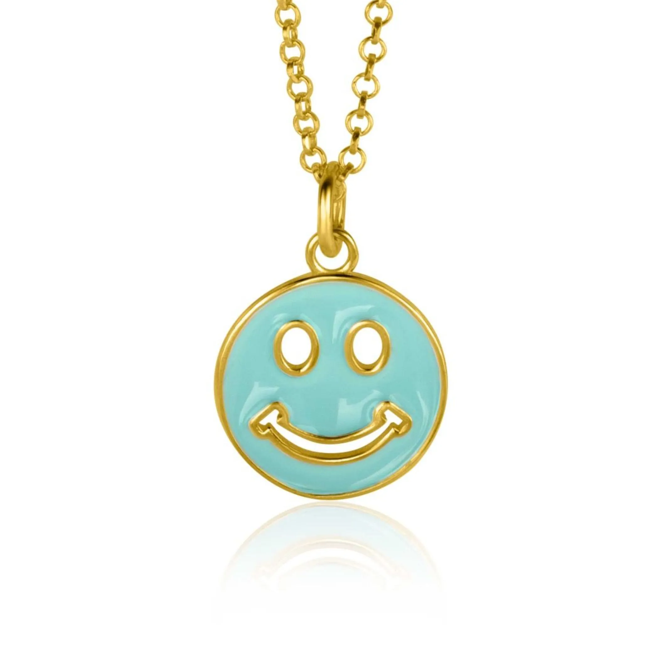 Hot Zinzi gold plated zilveren hanger smiley rond 15mm met turquoise emaille ZIH2312T (zonder collier)