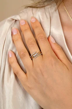Discount Zinzi gold plated zilveren multi-look ring (8mm breed) met 3 rijen, bezet met witte zirconia's ZIR2645Y