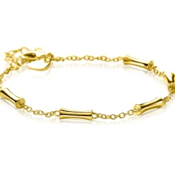 Zinzi gold plated zilveren schakel armband met vijf gladde bamboe vormen 17-20cm ZIA2577G