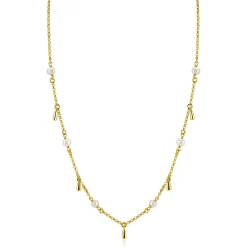 Discount Zinzi gold plated zilveren ketting met witte zoetwaterparels en druppeltjes 42-45cm ZIC2753