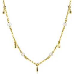 Discount Zinzi gold plated zilveren ketting met witte zoetwaterparels en druppeltjes 42-45cm ZIC2753