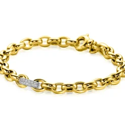 Outlet Zinzi gold plated zilveren schakel armband met een ronde schakel bezet met witte zirkonia's 6mm breed 19cm ZIA2664