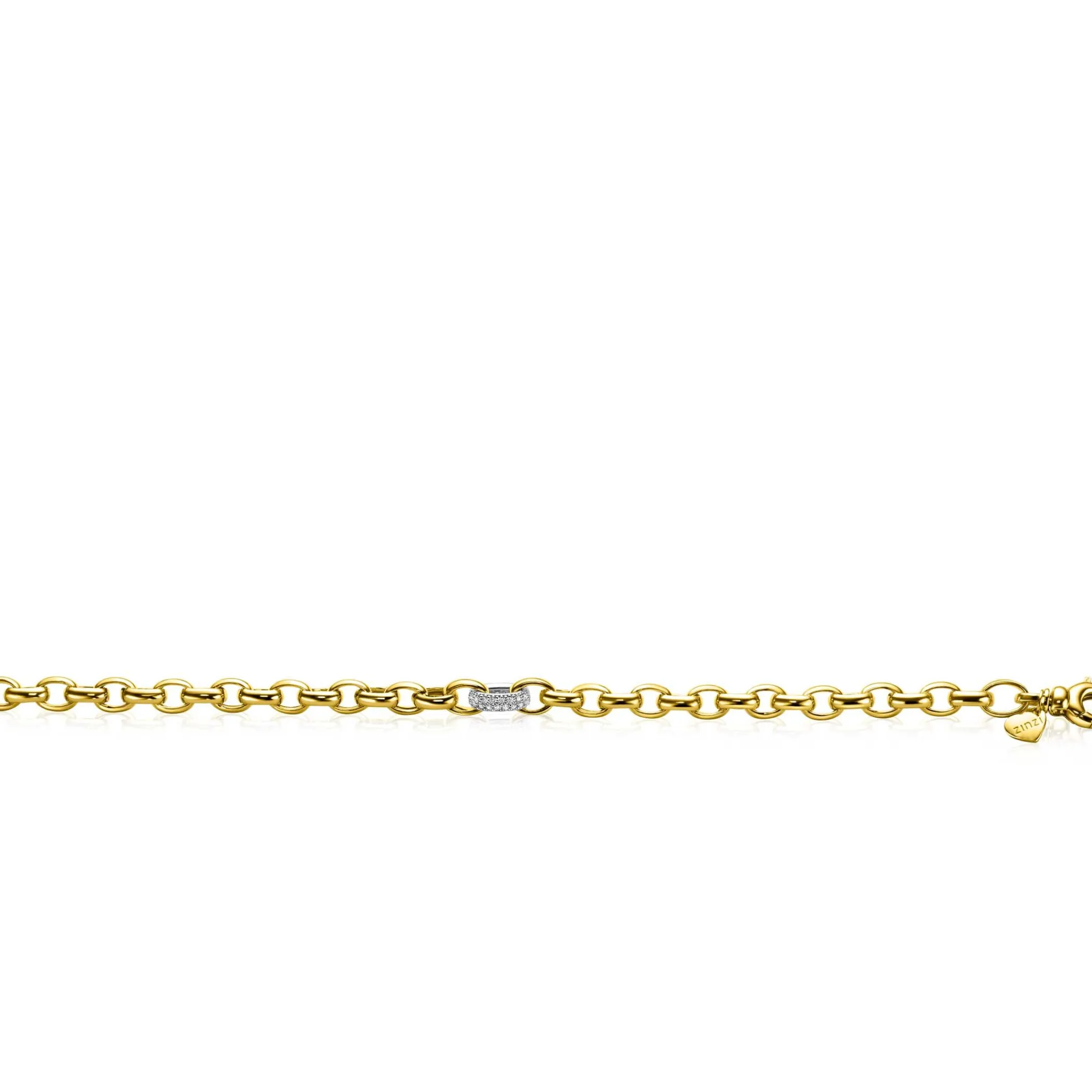 Outlet Zinzi gold plated zilveren schakel armband met een ronde schakel bezet met witte zirkonia's 6mm breed 19cm ZIA2664